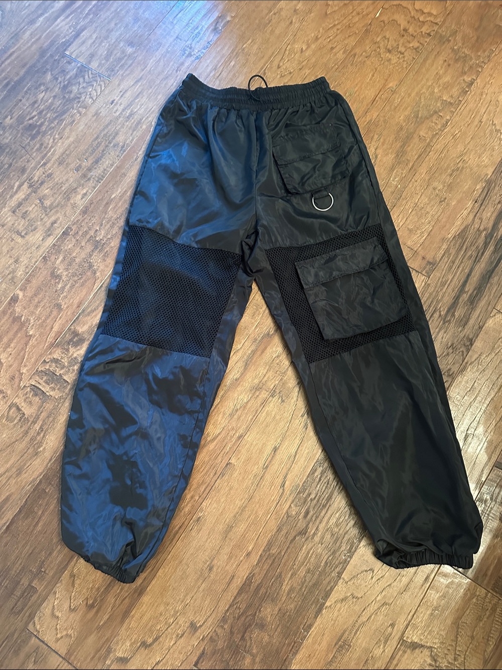 Black Cargo Hip Hop Pants with Mesh Panels